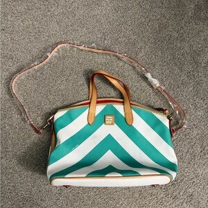Dooney & Bourke Aqua and White Chevron Satchel